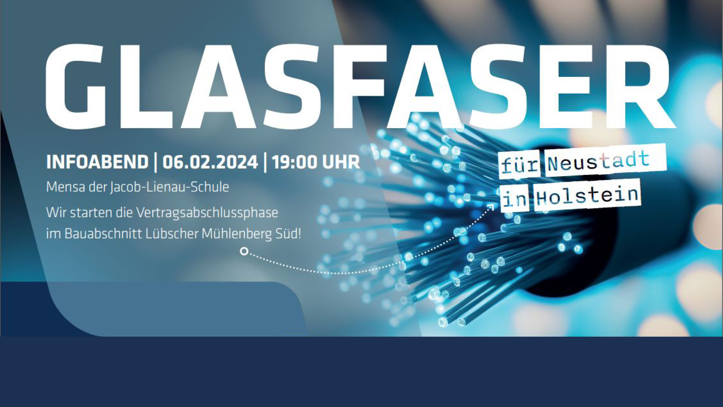 Textankündigung zum Infoabend Glasfaser am 06.02.2024 um 19 Uhr für Neustadt in Holstein