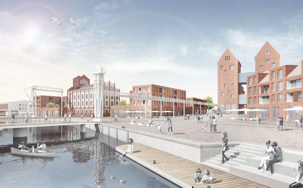 Stadtplanung Ansicht Hafenplatz, Stadtwerke Neustadt in Holstein, Meerwasser-Wärmepumpe